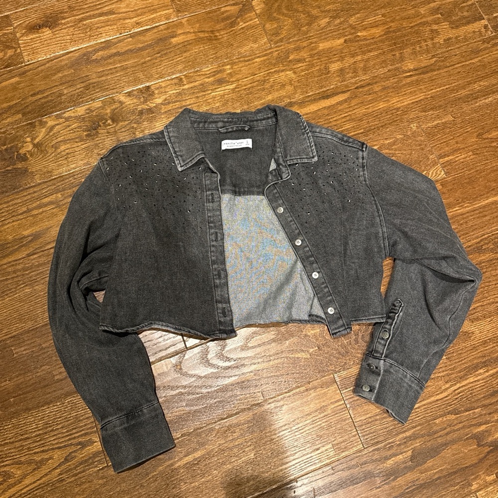 Vanilla Star Charcoal Cropped Jean Jacket